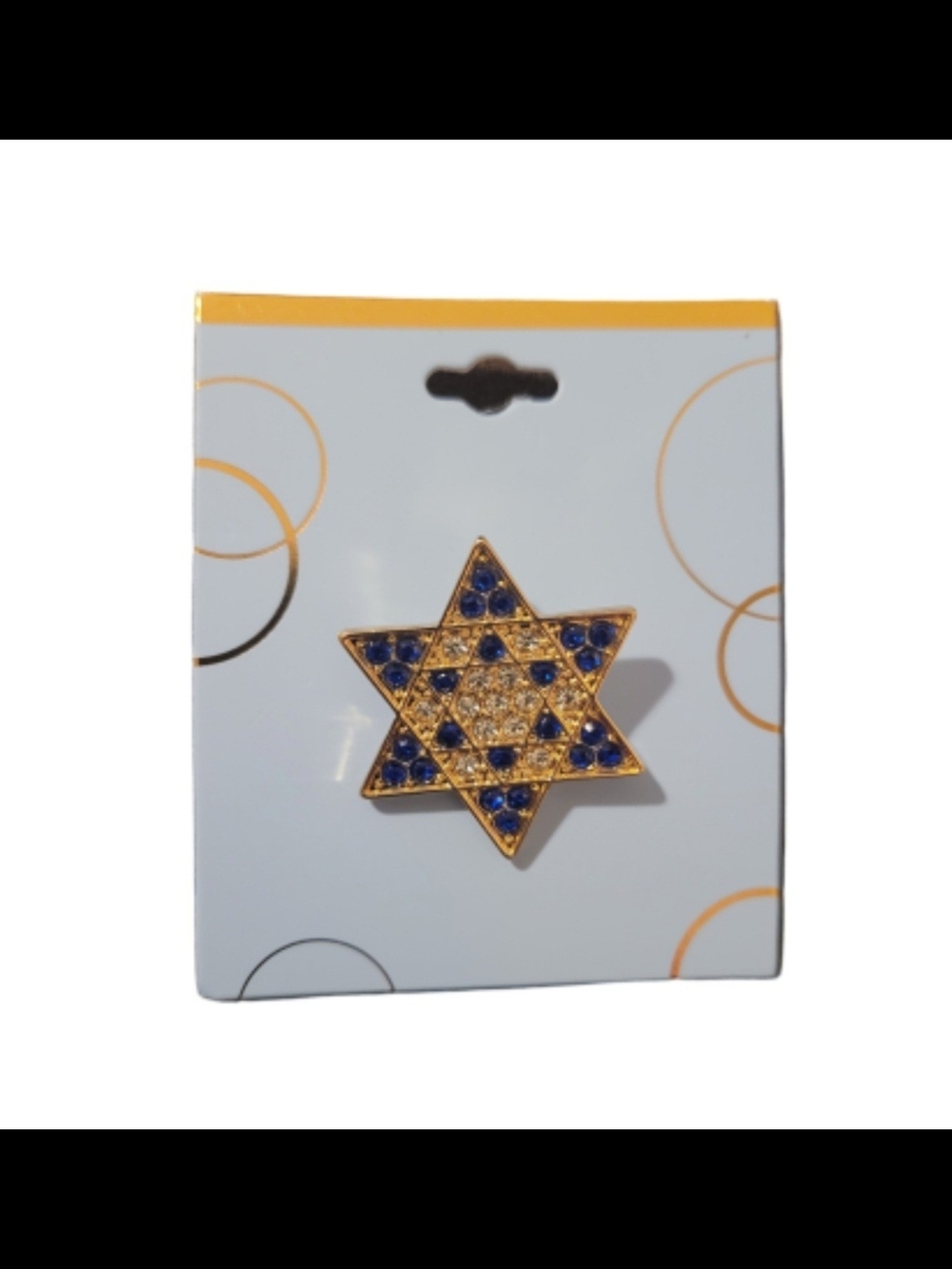 Gold Star of David Pin with Blue and Clear Stones - Women Jewelry